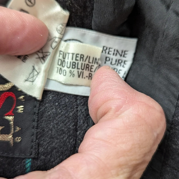 Vintage Escada Charcoal Grey Cashmere Wool Skirt Teal Pinstripe Size 36 - Picture 10 of 16